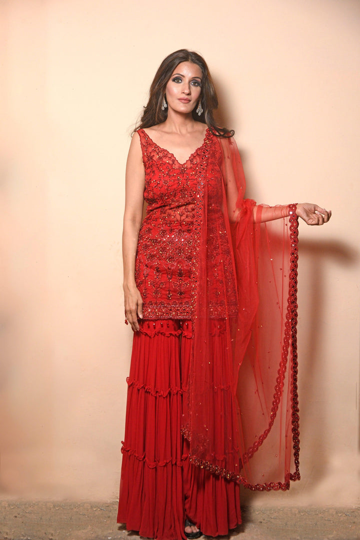 Thread and mirror sharara set