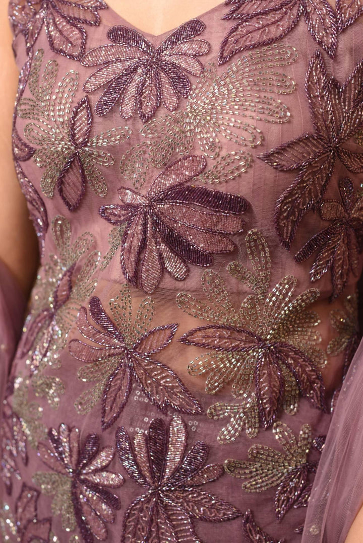 Violet Suit with Embroidered Net Top