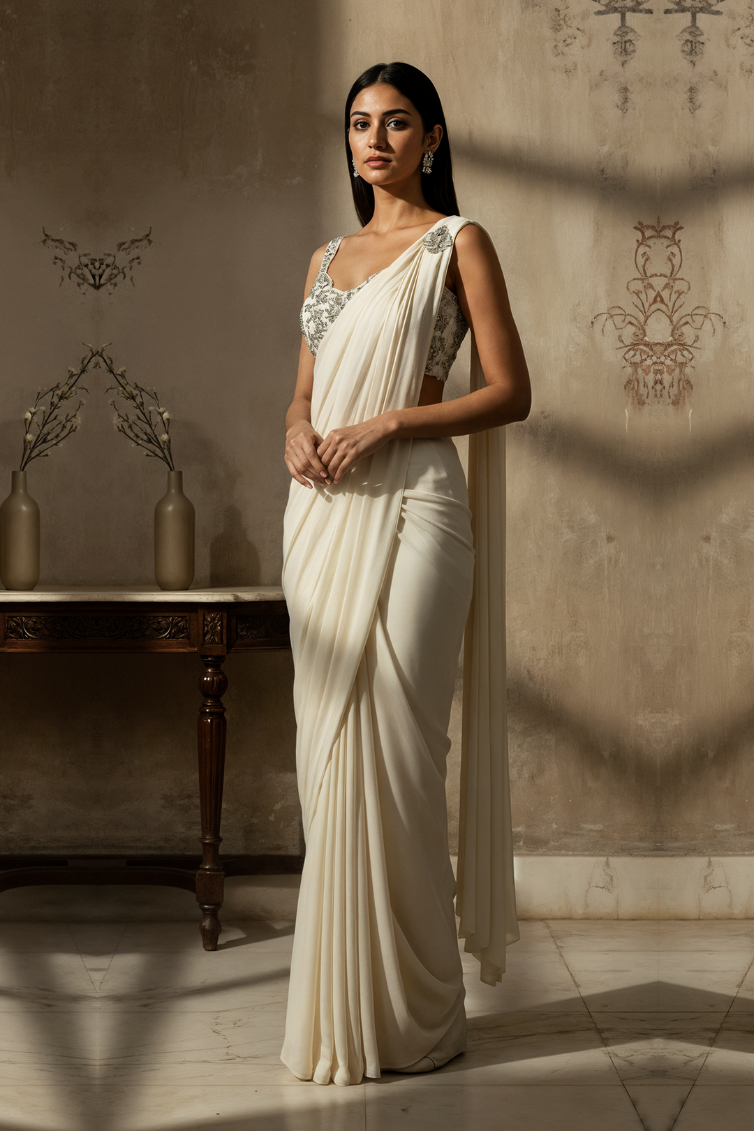 White Drape Saree
