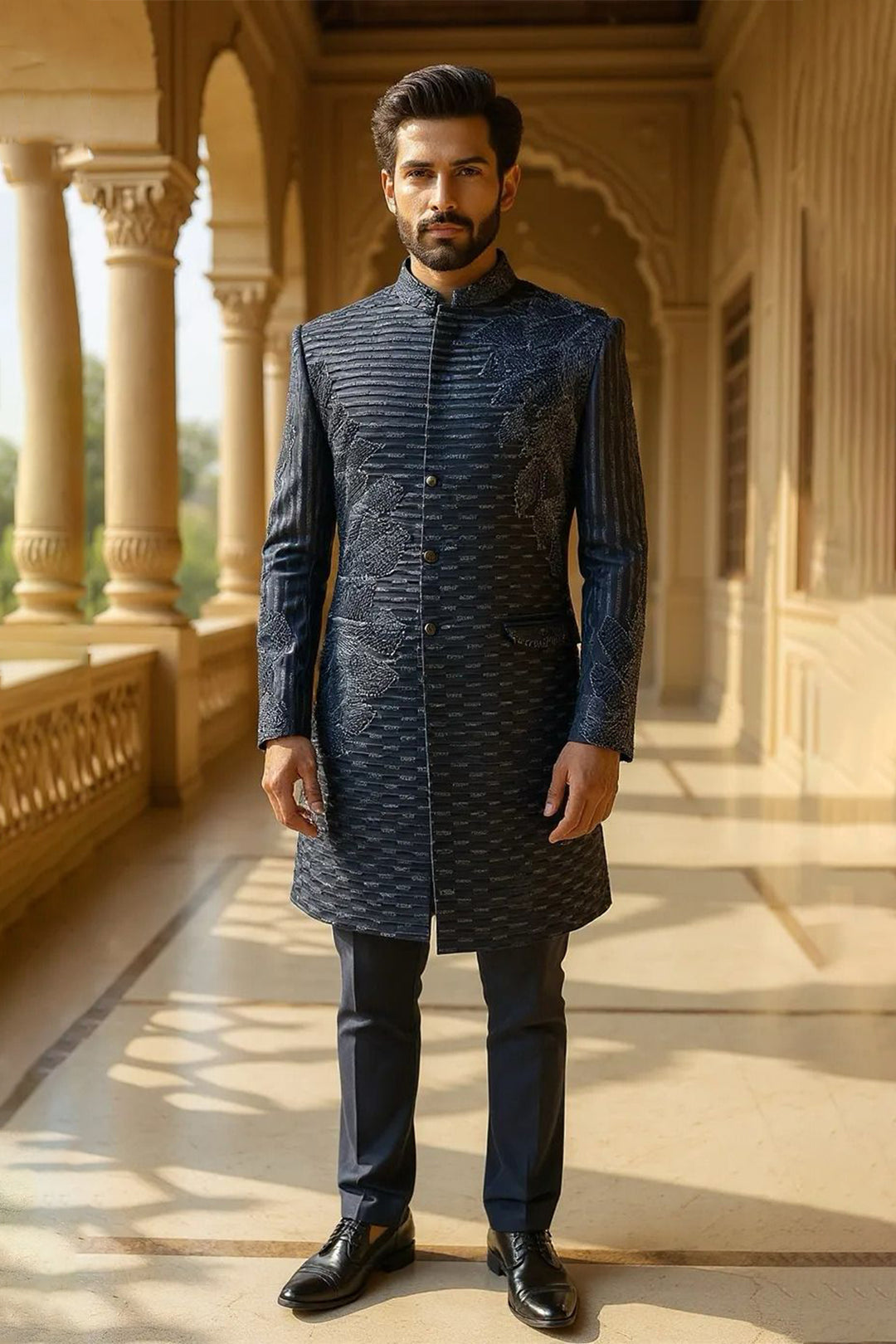 Navy Blue Indo-Western in Japanese Base with Subtle Embroidery