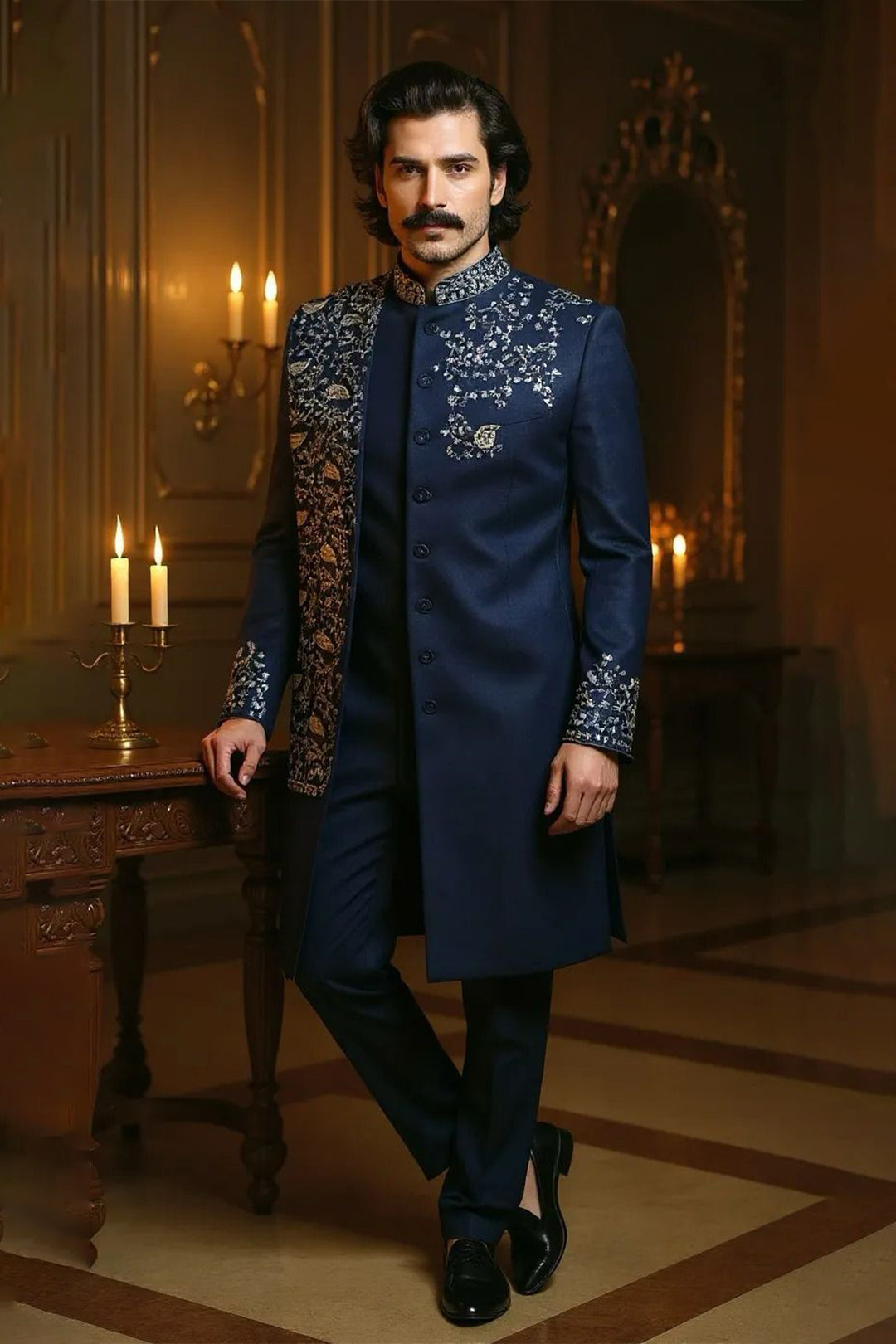 Navy Blue Indo-Western with Intricate Embroidery