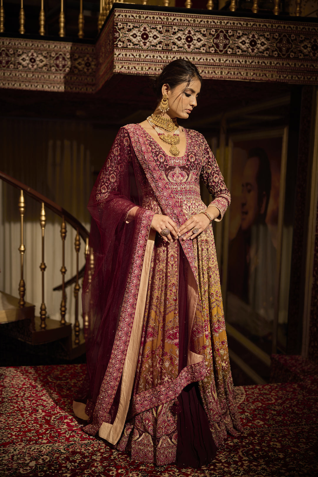 Elegant Maroon Anarkali Jacket Ensemble with Aari & Sequin Work