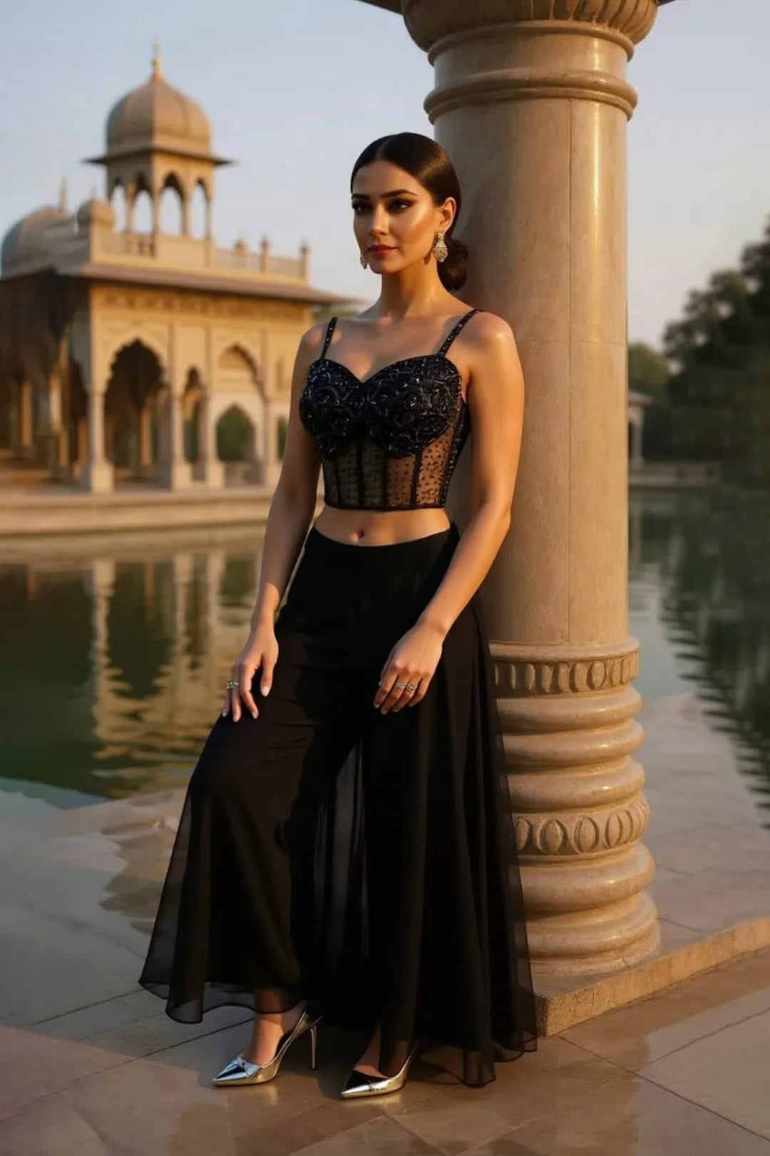 The Corset Reverie - Corset Blouse With Flared Sharara