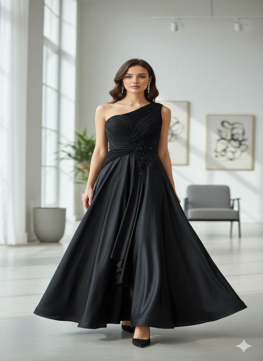 One-Shoulder Black Evening Gown – Study by Janak