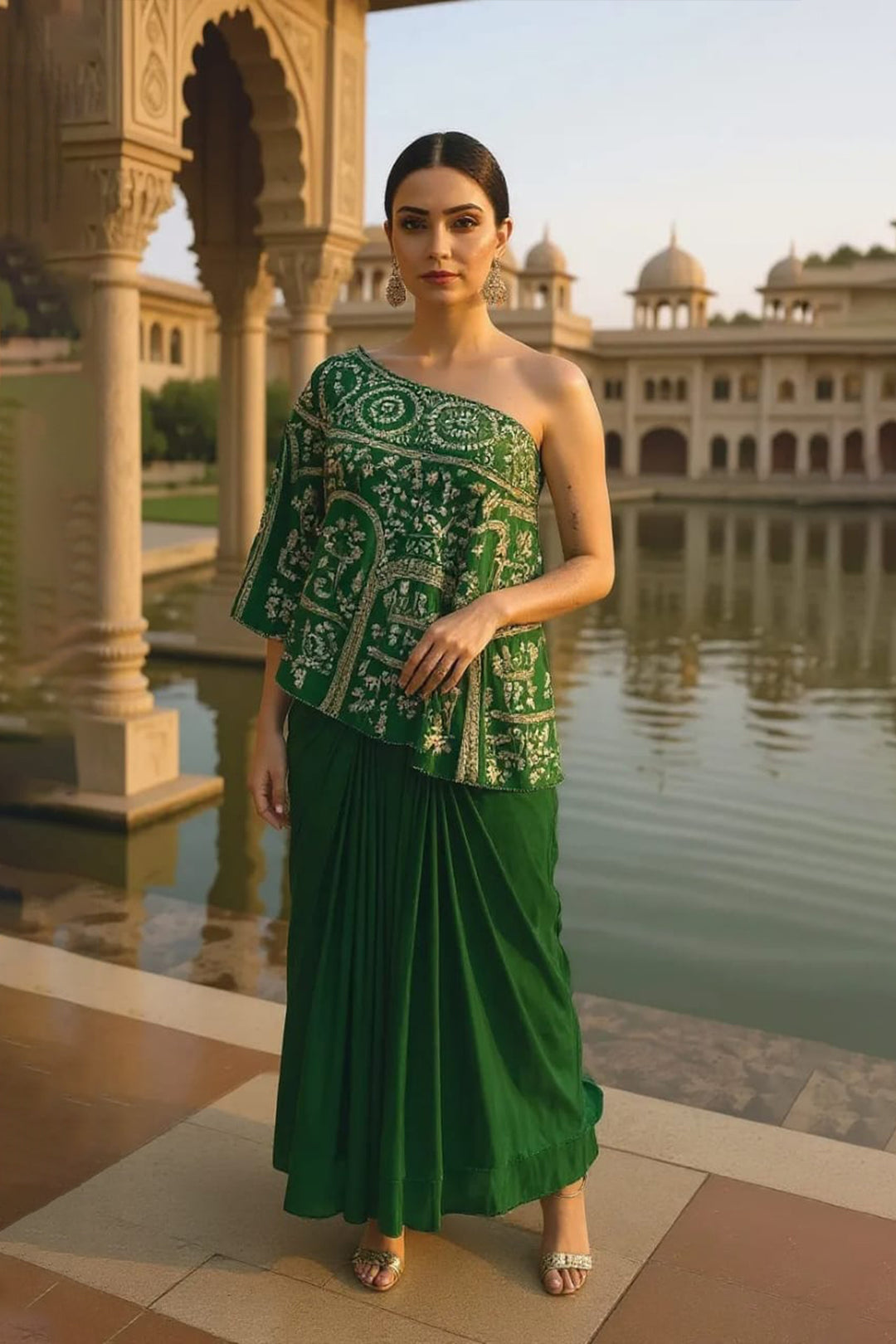 One Shoulder Gota Patti Skirt Set