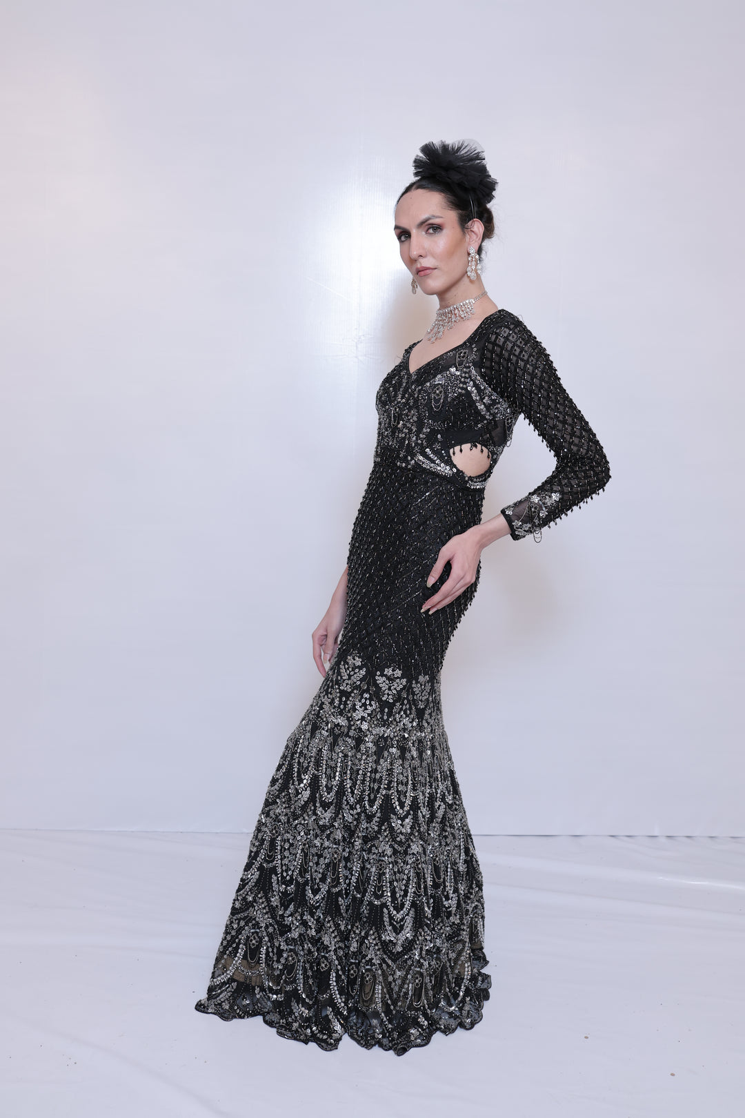 Black Designer Side Waist Cut Gown