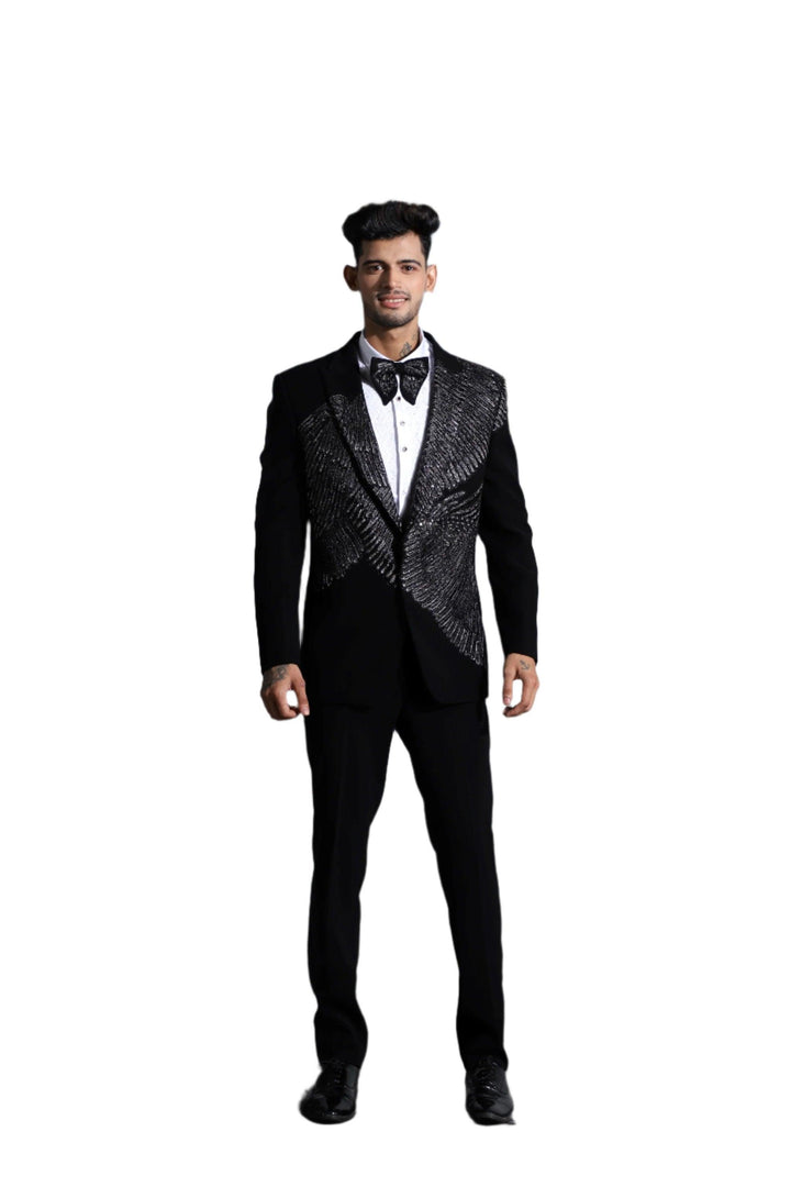 Matte Black Hand Embroidered Tuxedo Set