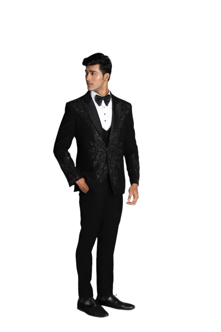 Black Embroidered Tuxedo Set