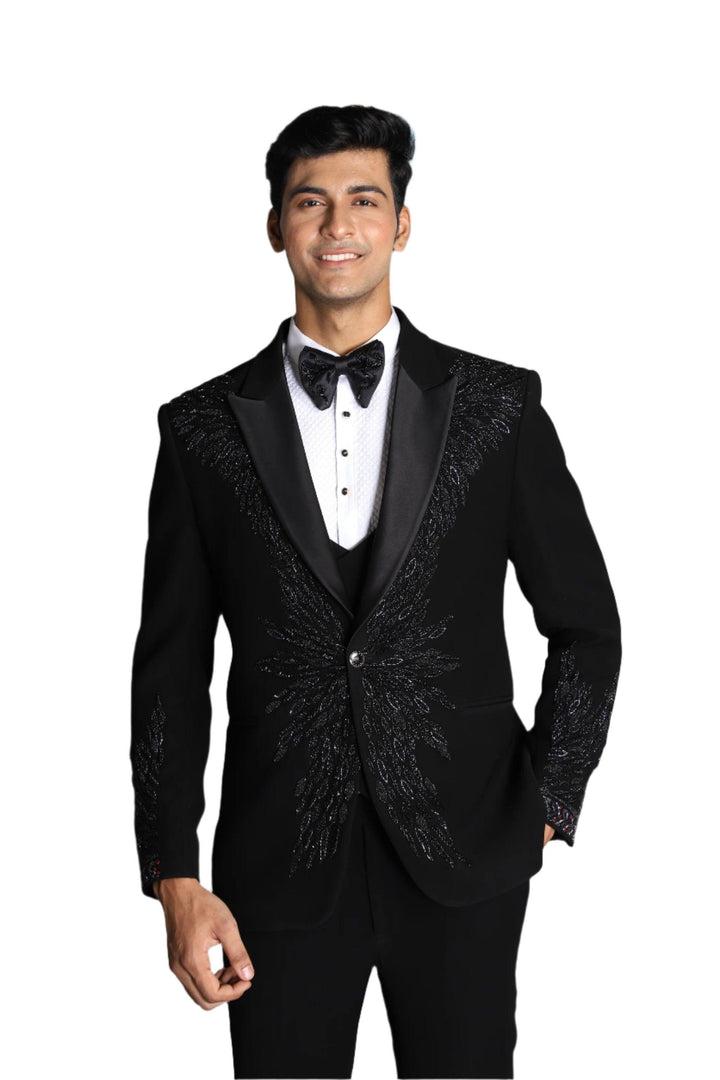 Black Embroidered Tuxedo Set