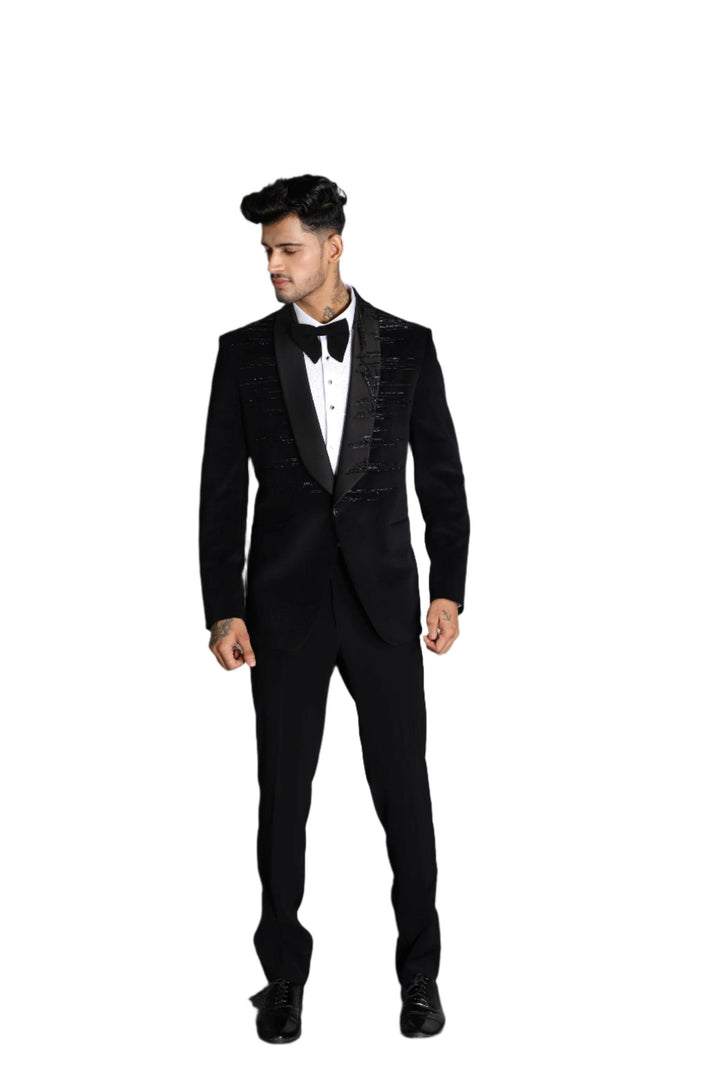 Black Hand Embroidered Tuxedo Set