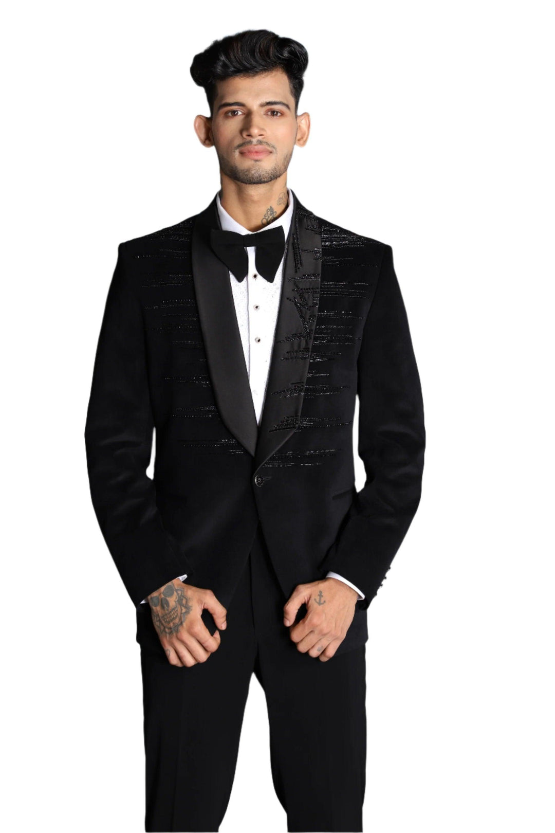 Black Hand Embroidered Tuxedo Set