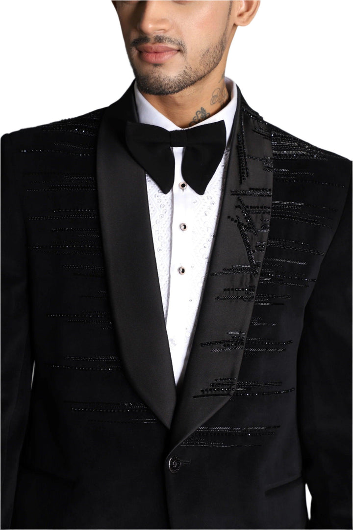 Black Hand Embroidered Tuxedo Set