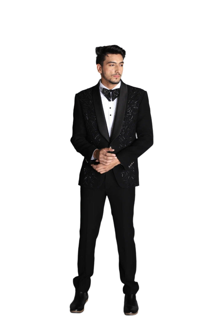 Black Embroidered Tuxedo Set