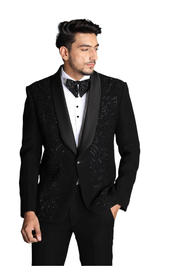 Black Embroidered Tuxedo Set