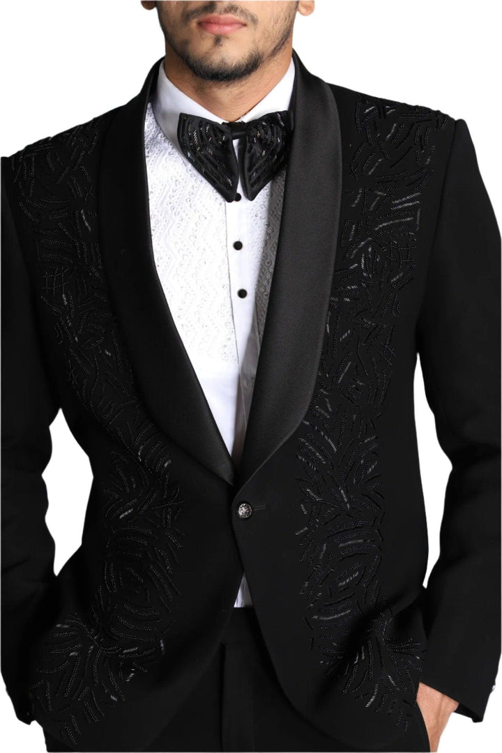 Black Embroidered Tuxedo Set