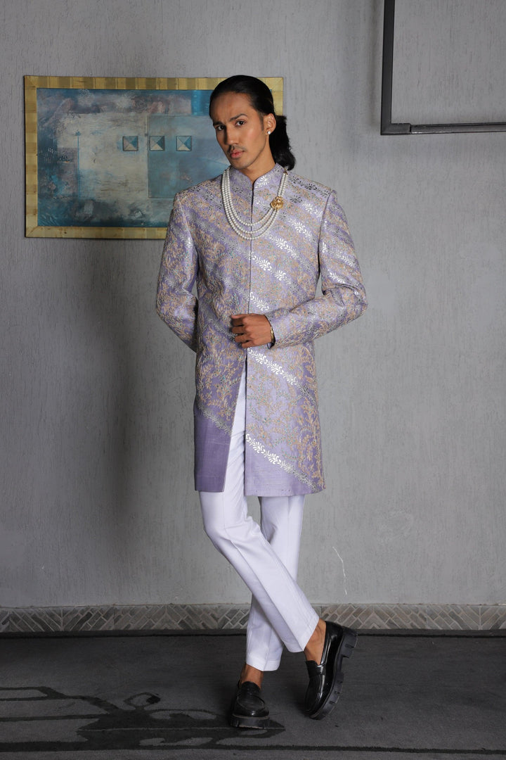 Lilac Hand Embroidered Indo Western set