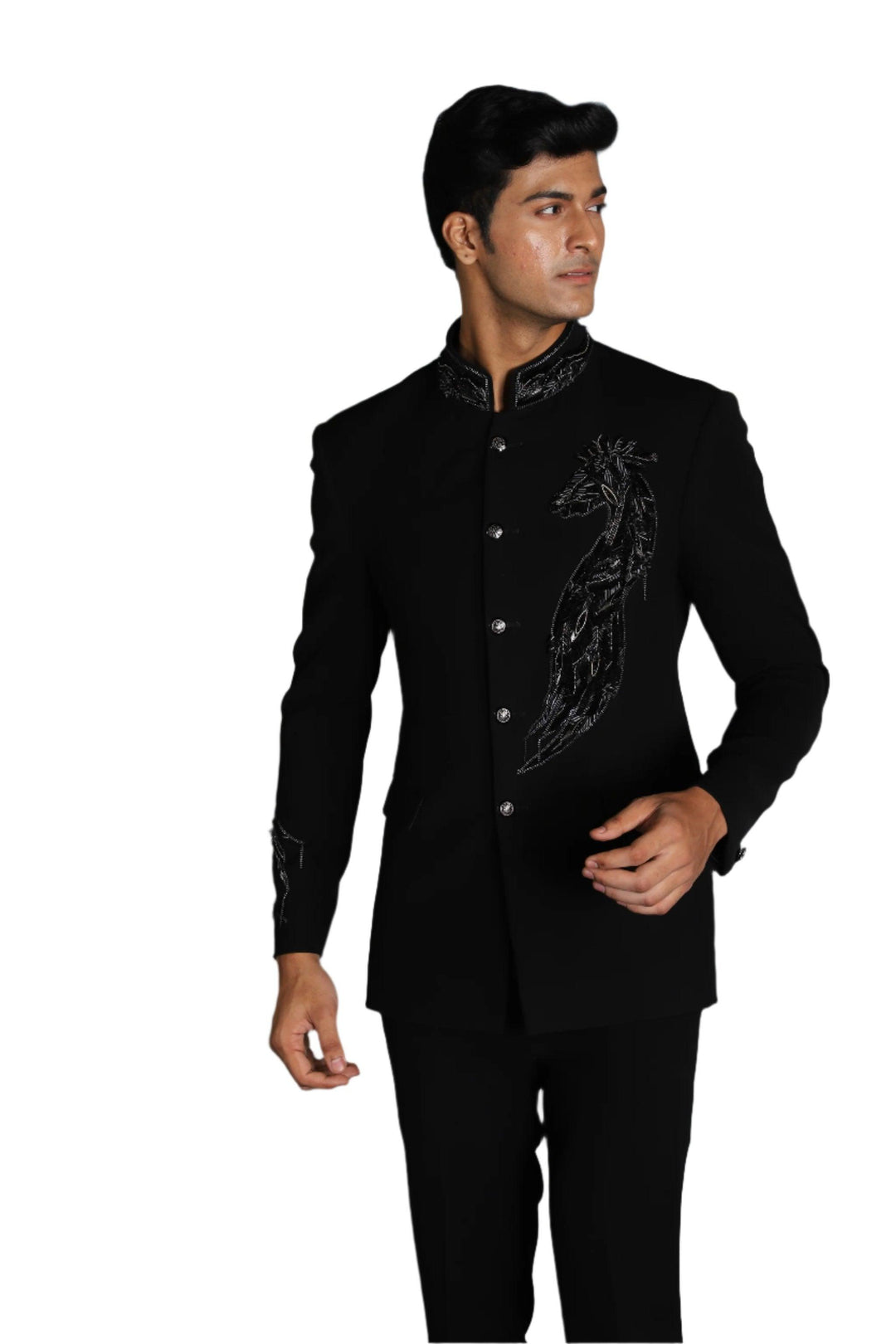 Black Suiting Embellished Bandh Gala Set