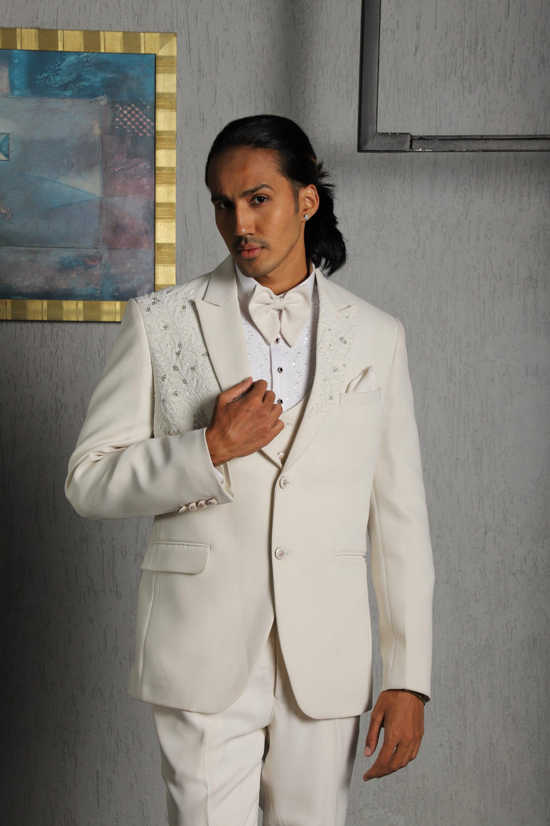 Ivory Hand Embroidered Tuxedo Set