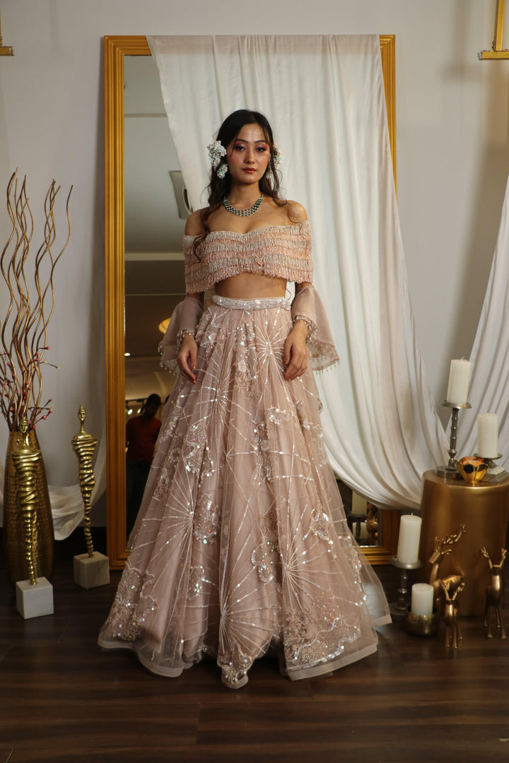 Pink Off Shoulder Lehenga set