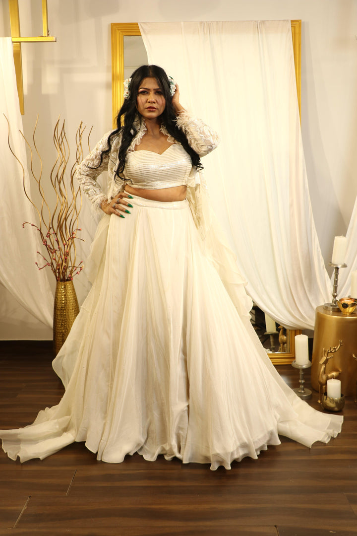 IVORY LEHENGA WITH JACKET SET