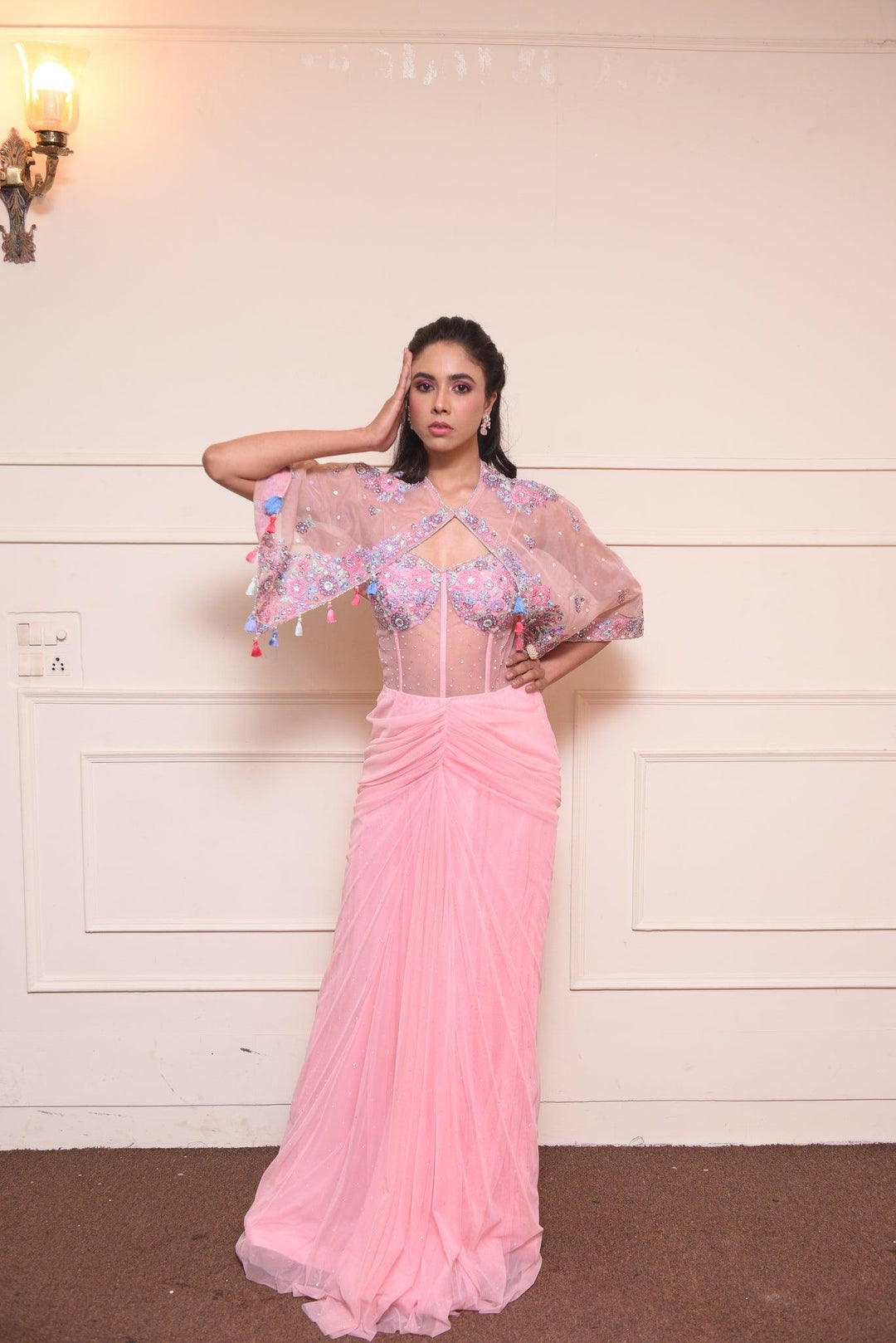 Pink Gown With Shrug Custom Pink Gown With Shrug Custom