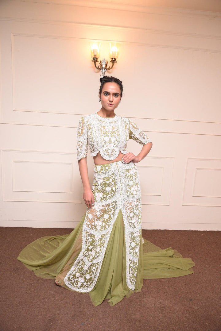 Green Blouse With Long Trail Skirt