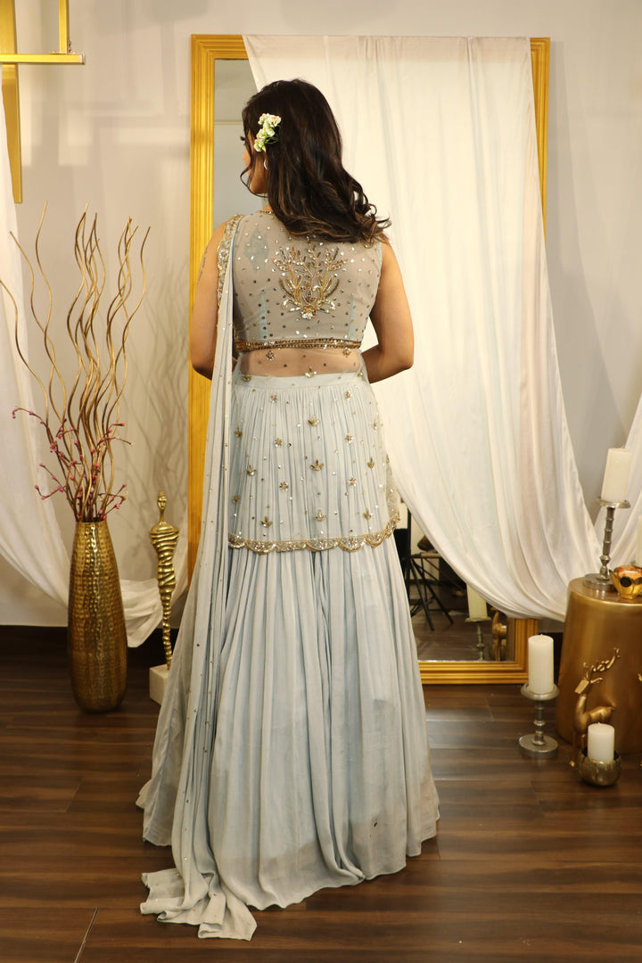 Grey Lehenga Style Drape Saree