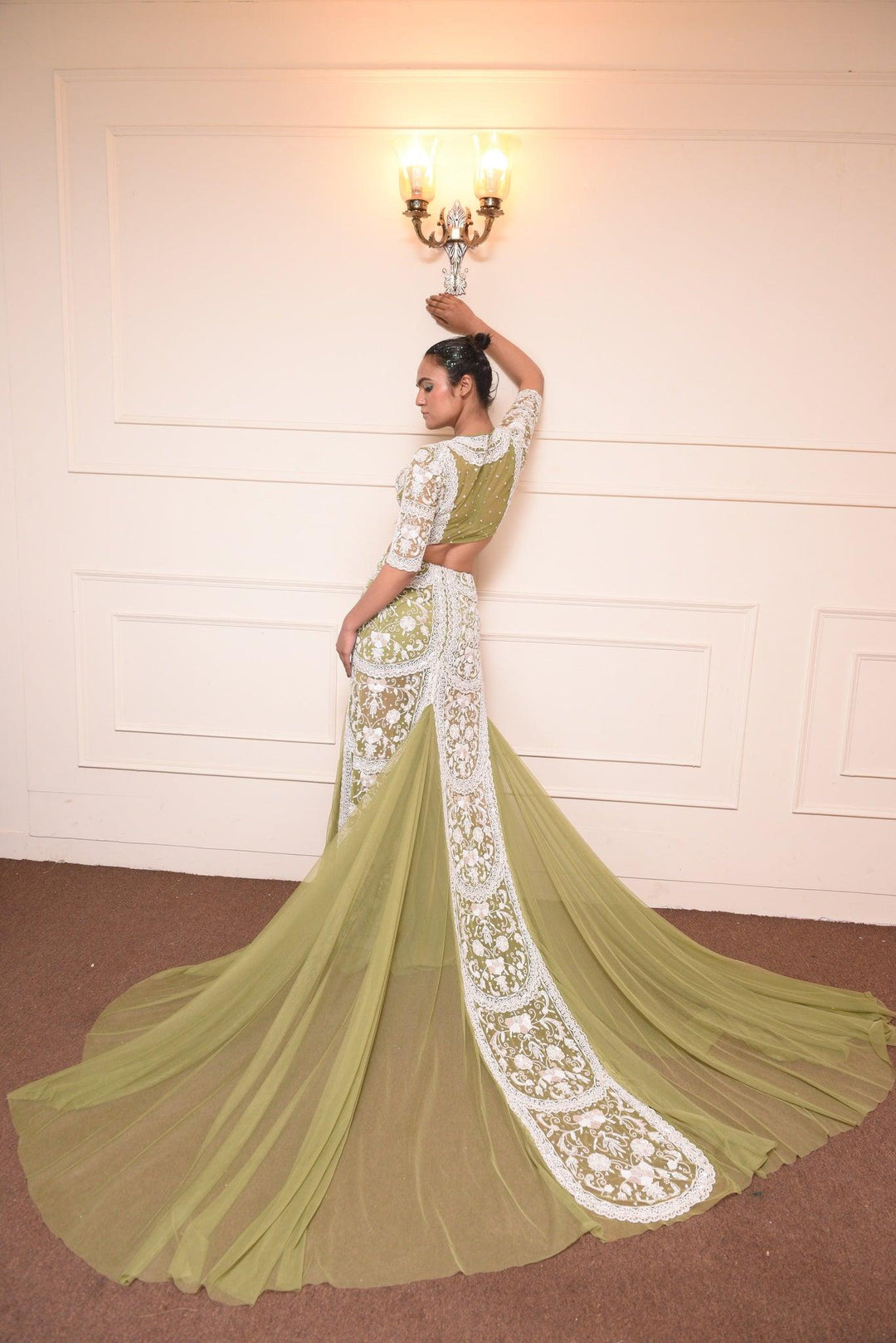 Green Blouse With Long Trail Skirt