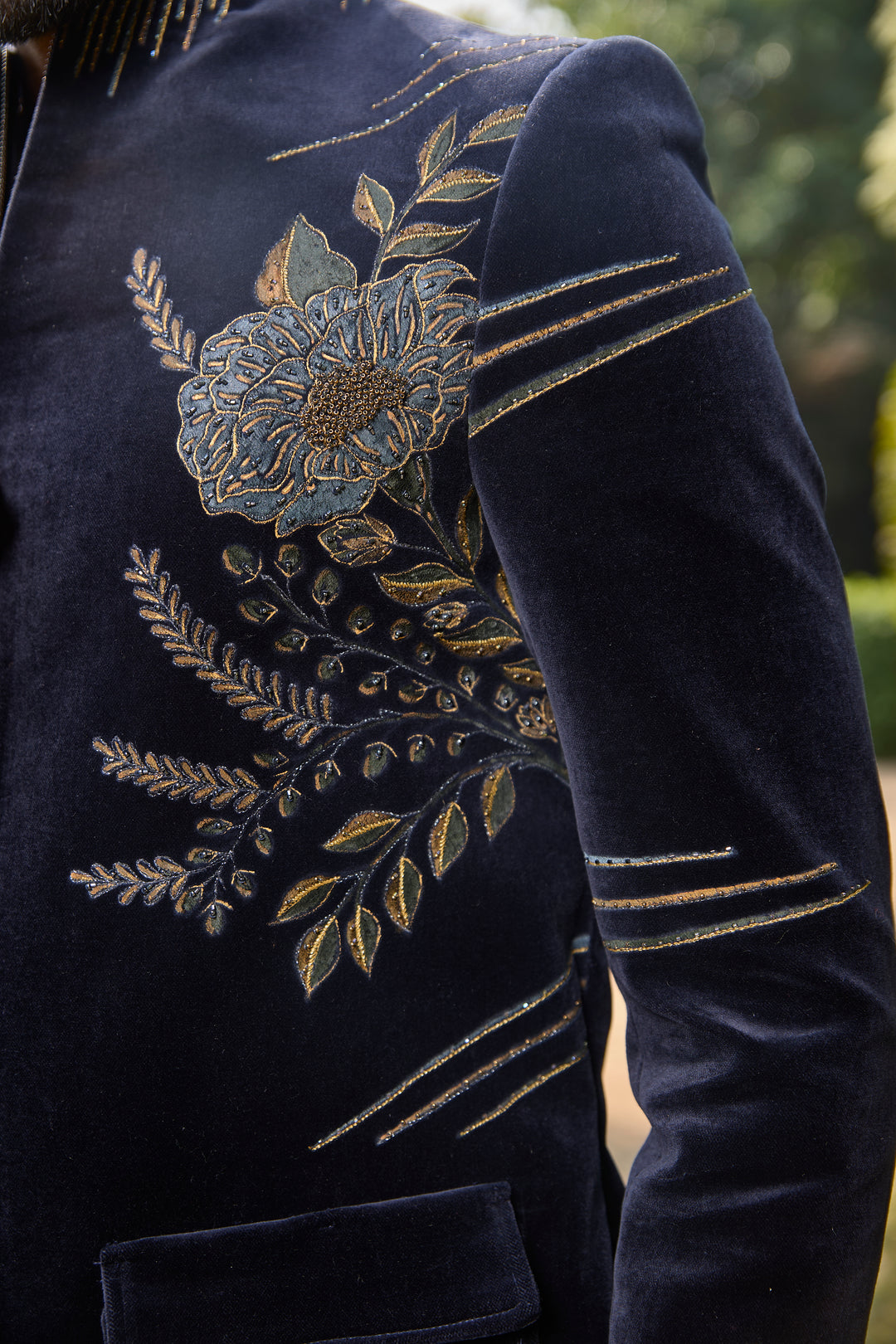 Navy Blue Velvet Indo-Western with Elegant Detailing