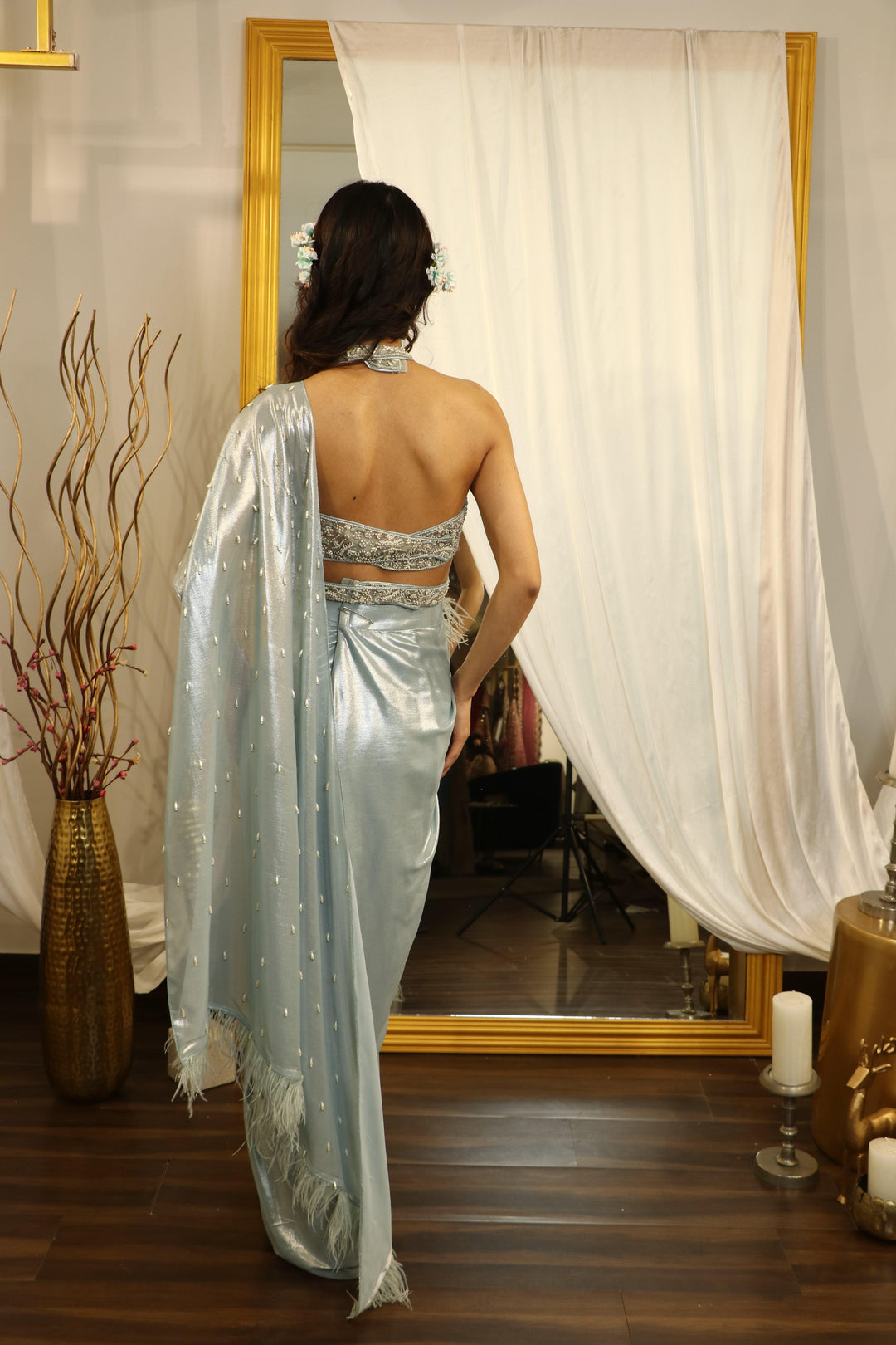 Grey Drape Saree