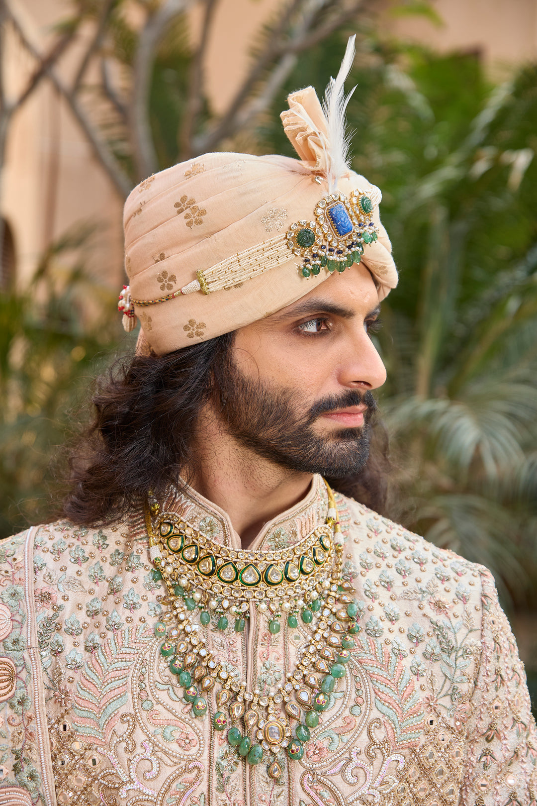 Peach Raw Silk Sherwani with Intricate Handcrafted Details