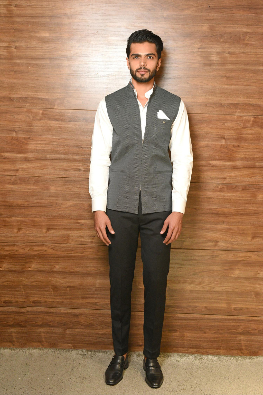 Bundi Set (Jawahar Jacket & Shirt) - Greyscale Contrast