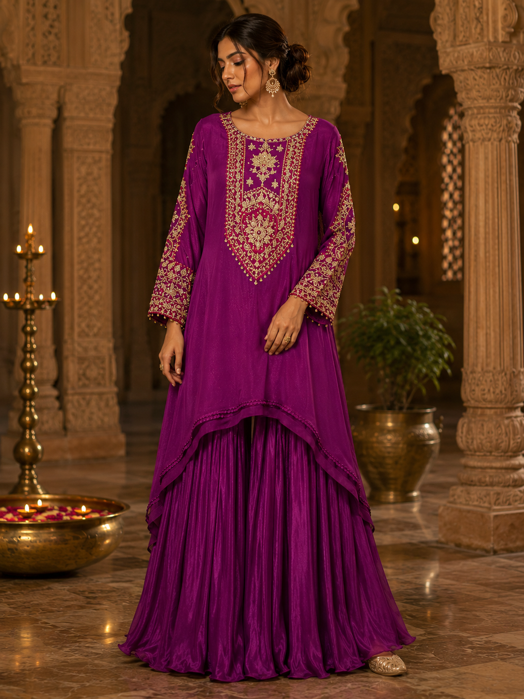 Royal Magenta Embroidered Floor-Length Suit