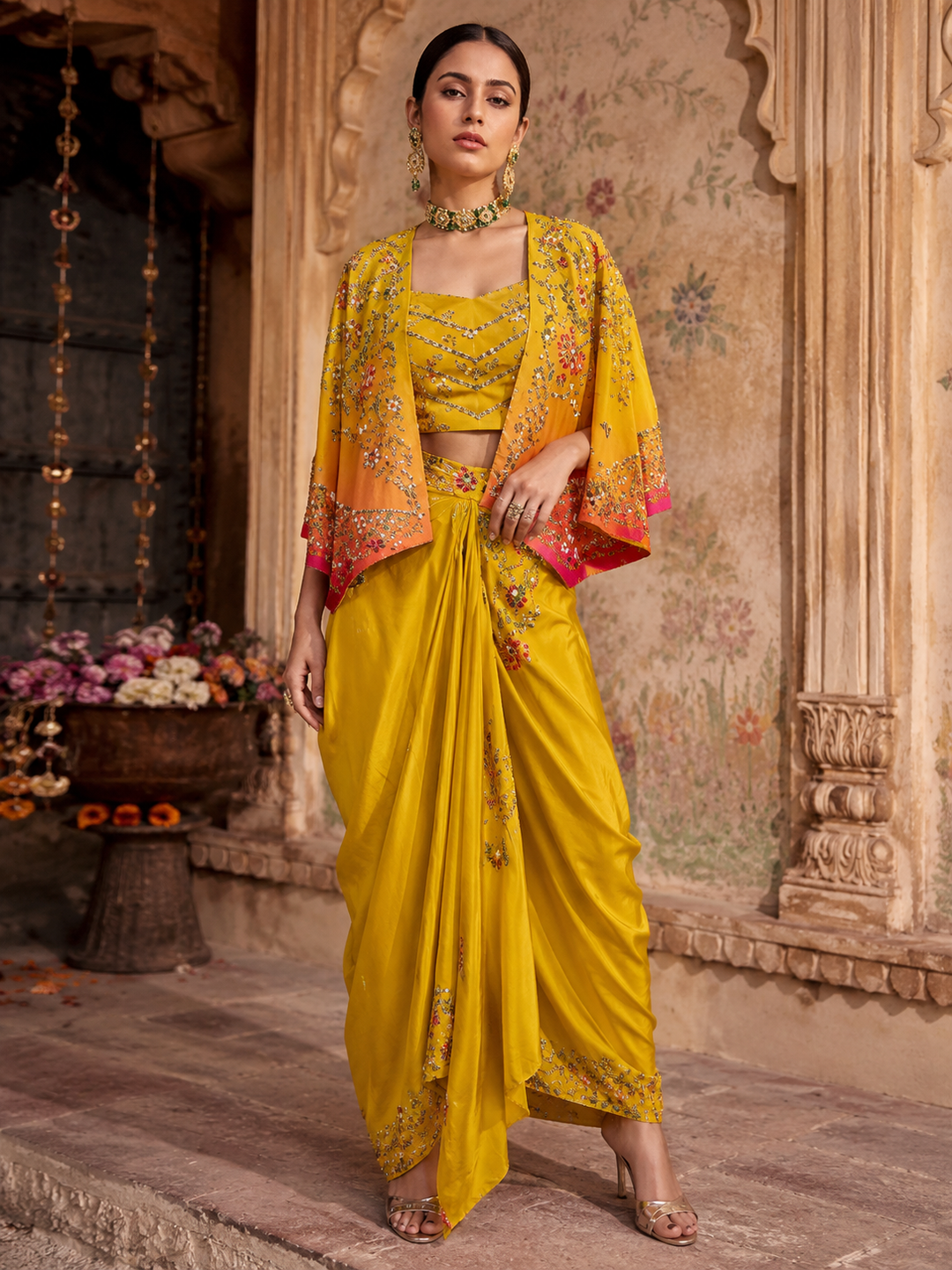Sunshine Yellow Drape Saree Set
