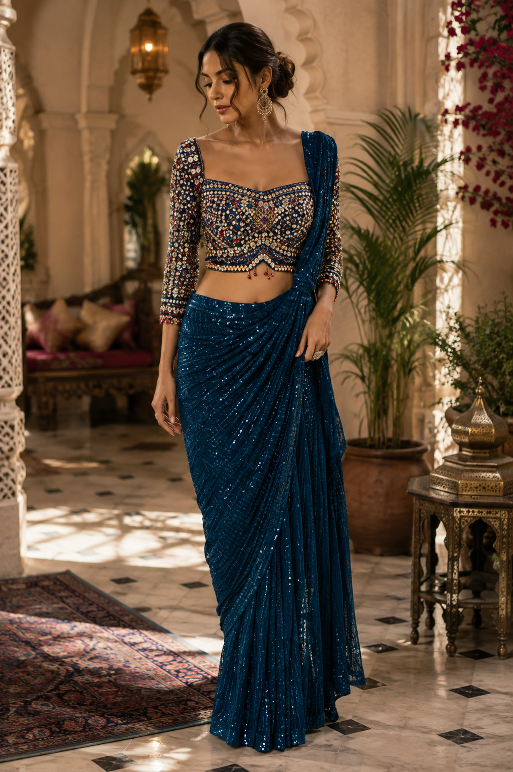 Midnight Blue Embellished Drape Saree