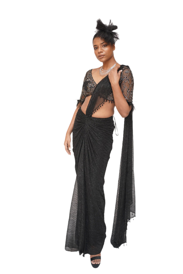 Black Lycra Drape Saree