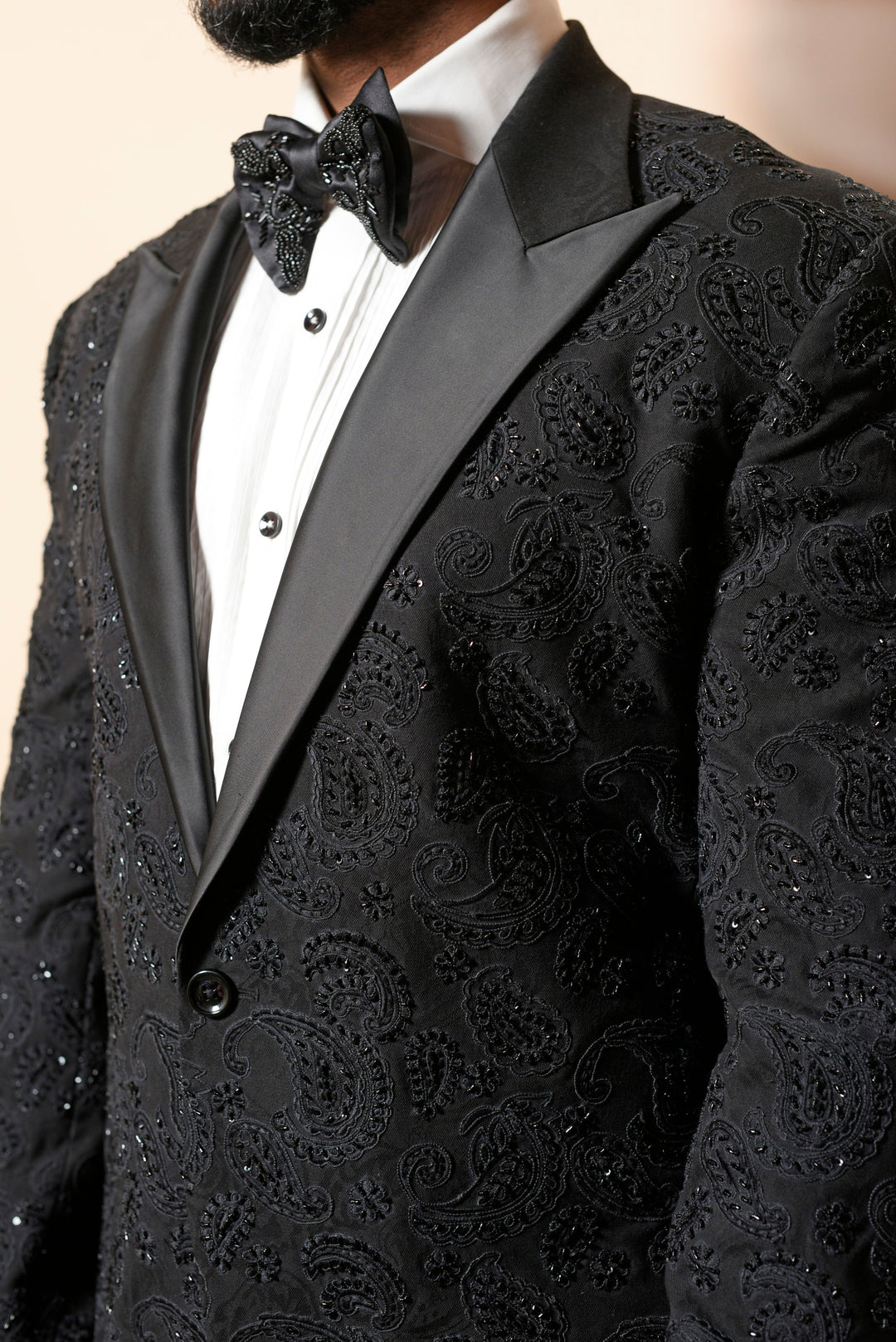 Black Italian embroidered tuxedo set