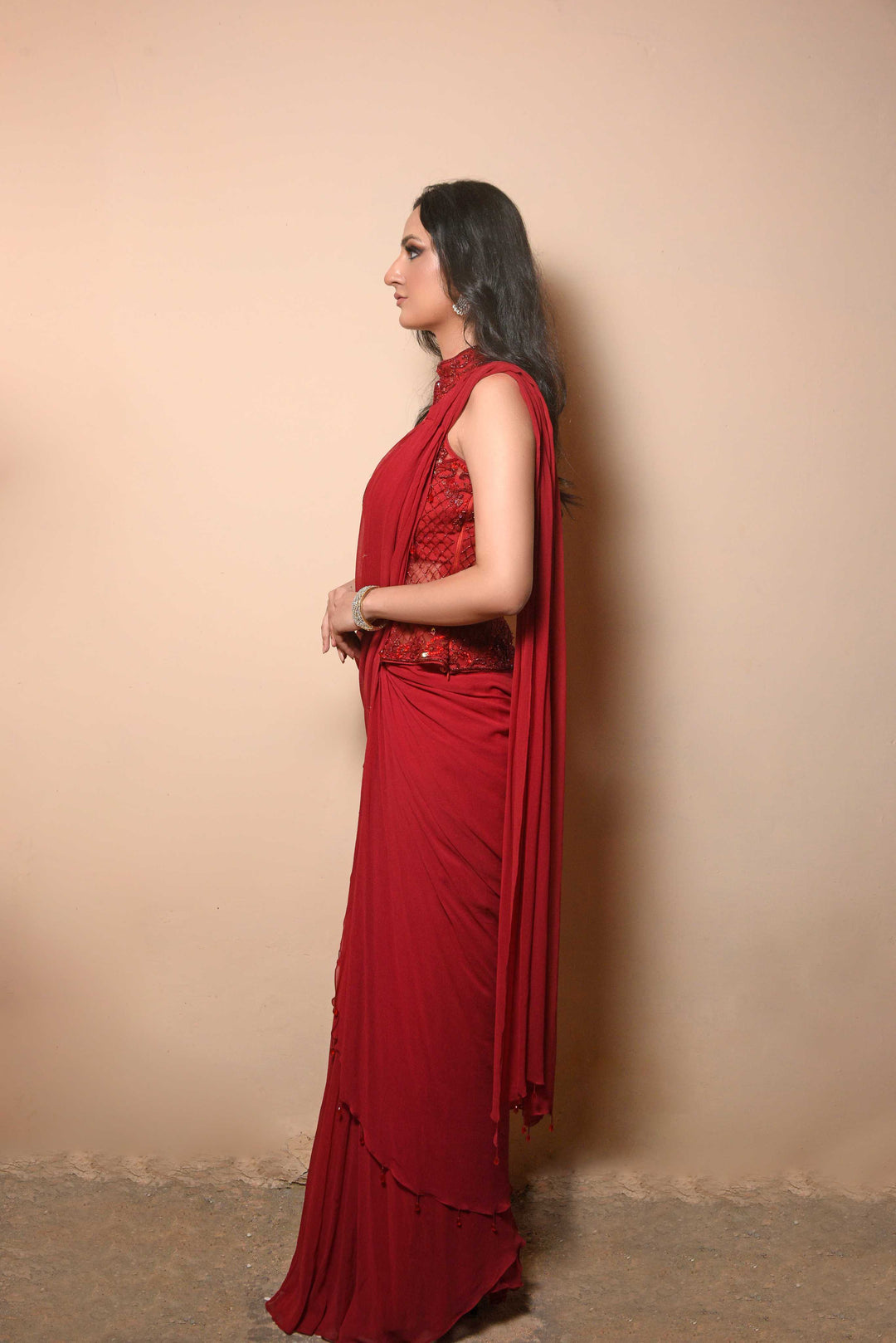 One shoulder drape saree
