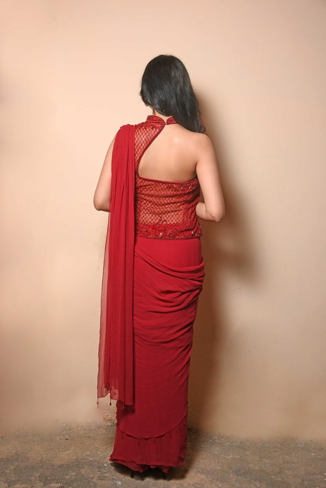 One shoulder drape saree