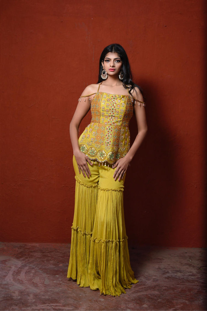 Embroidered Yellow Sharara Suit