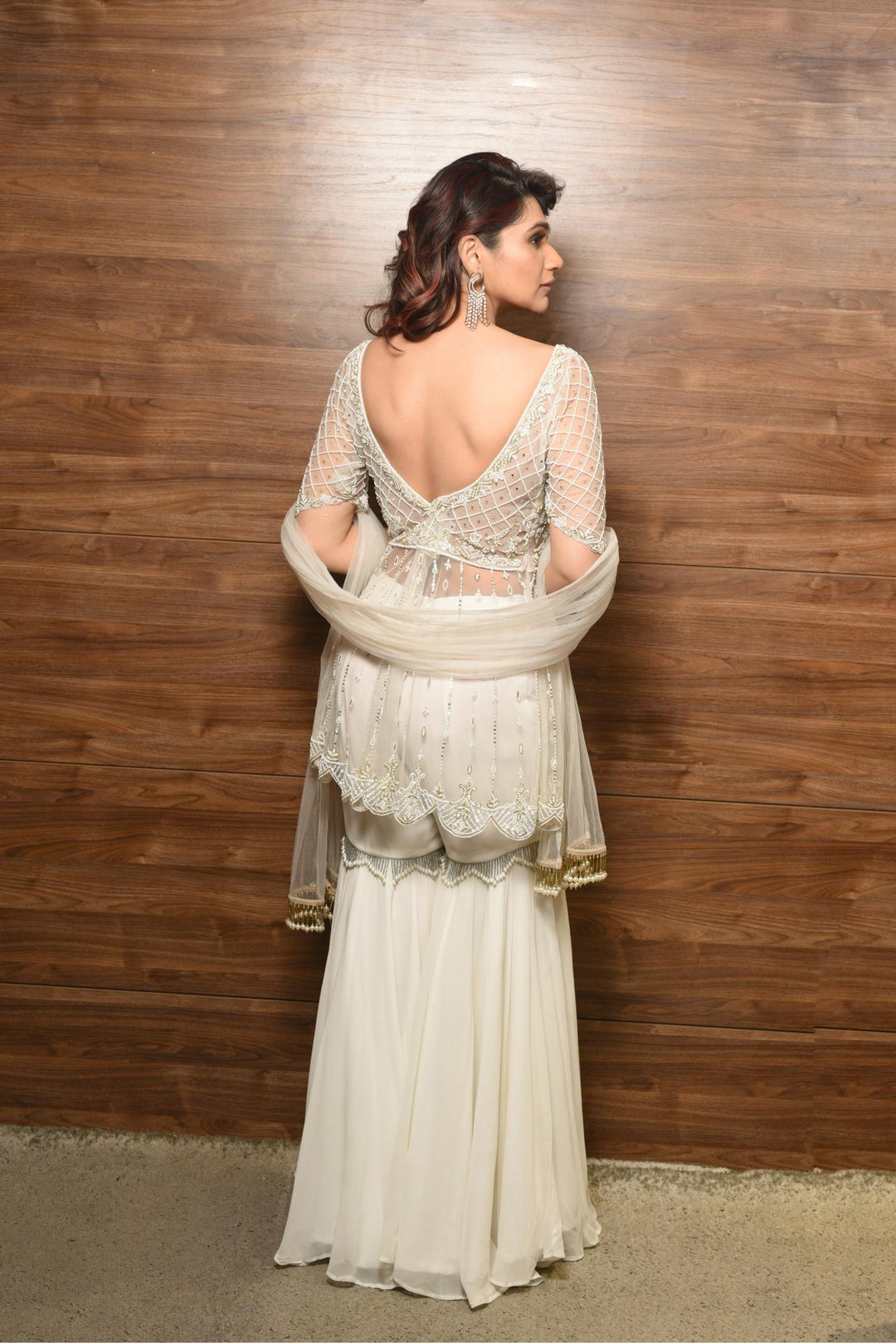 Cream Sharara Suit with Net Top
