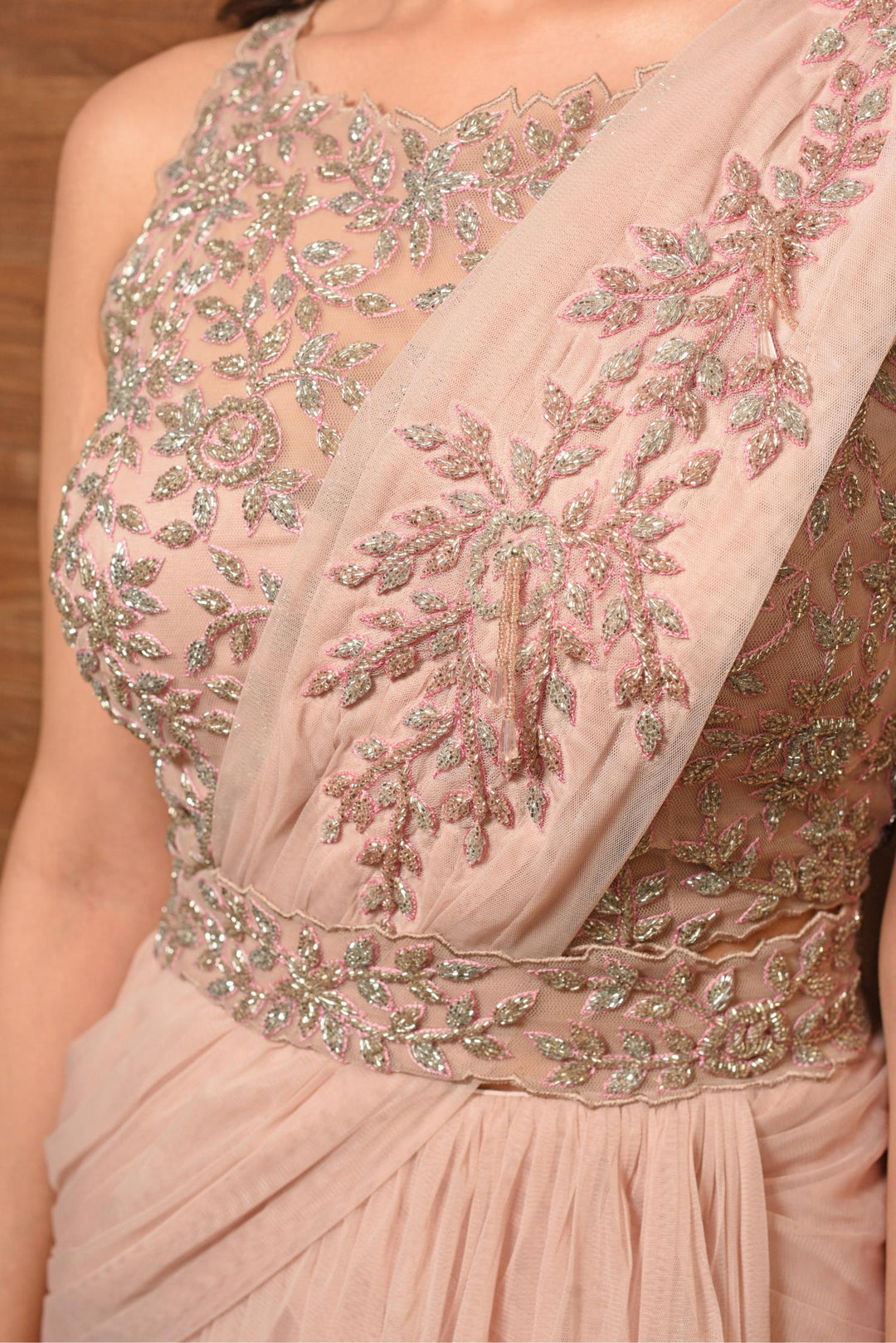 Baby Pink Saree with Embroidered Top