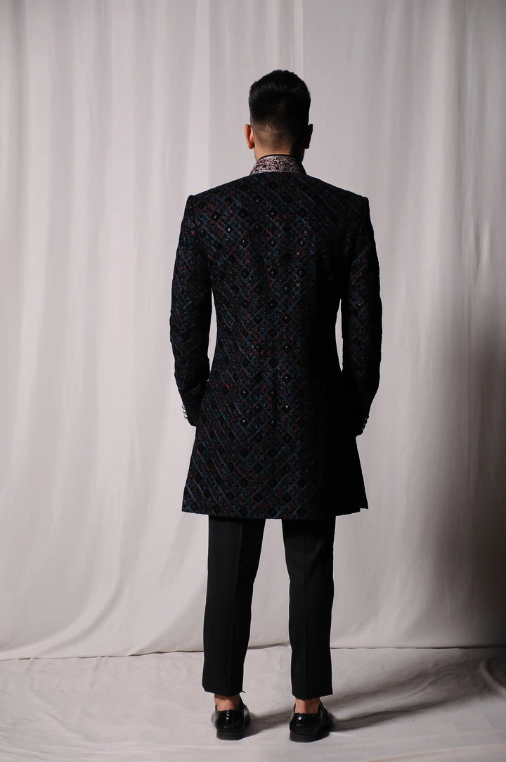 Black Coat With Red, Black, Blue & Green Thread Work
