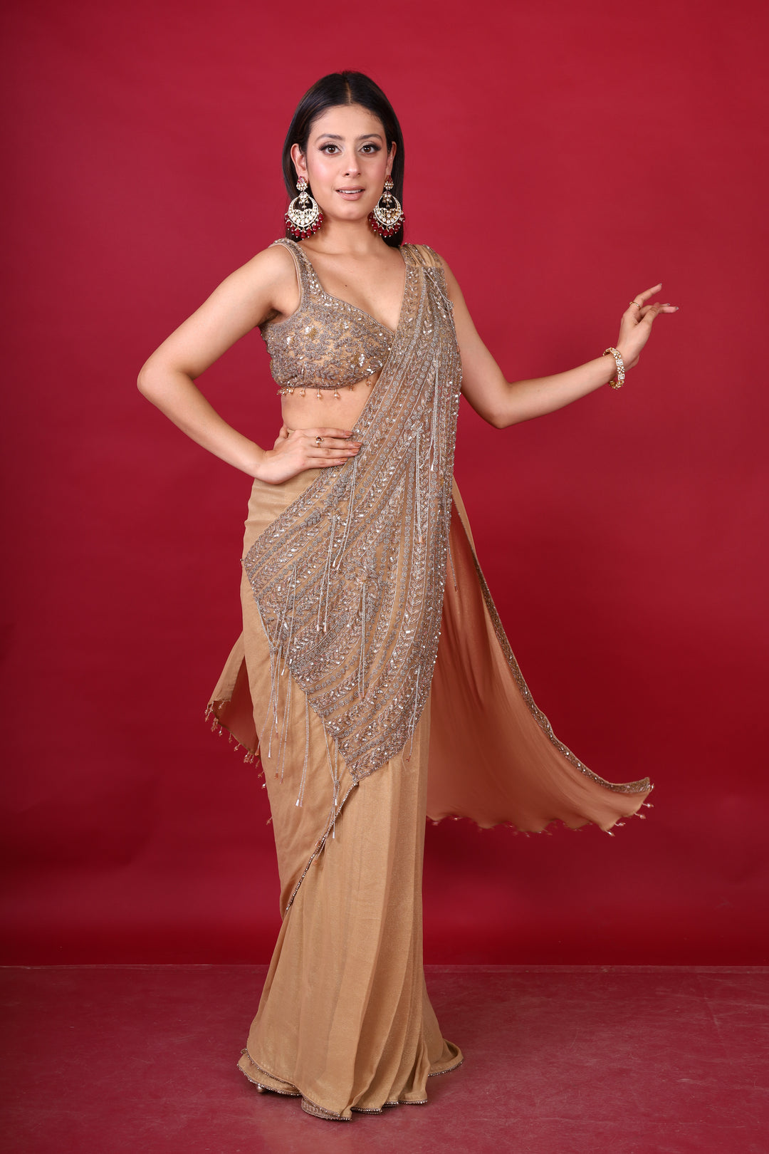 Golden drape saree