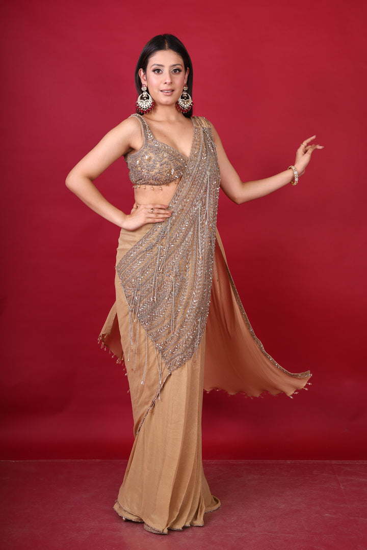 Golden drape saree