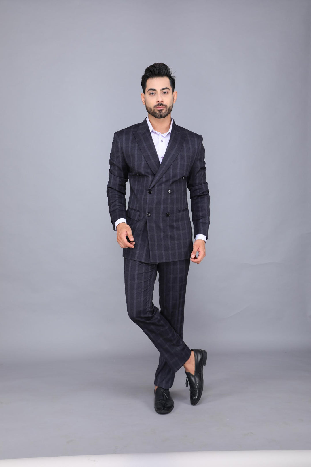 Dark Grey Double-breast Two-piece Business Suit