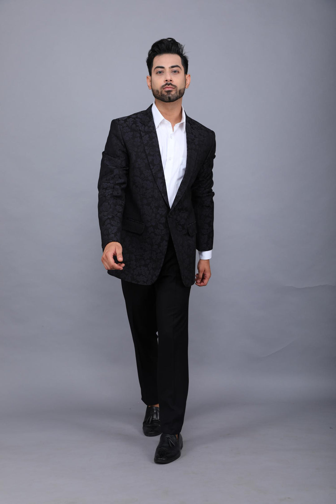 Black Two-piece Business Suit with Designer Coat
