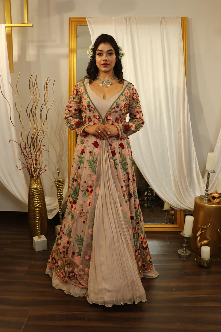 PEACH JACKET ANARKALI SET