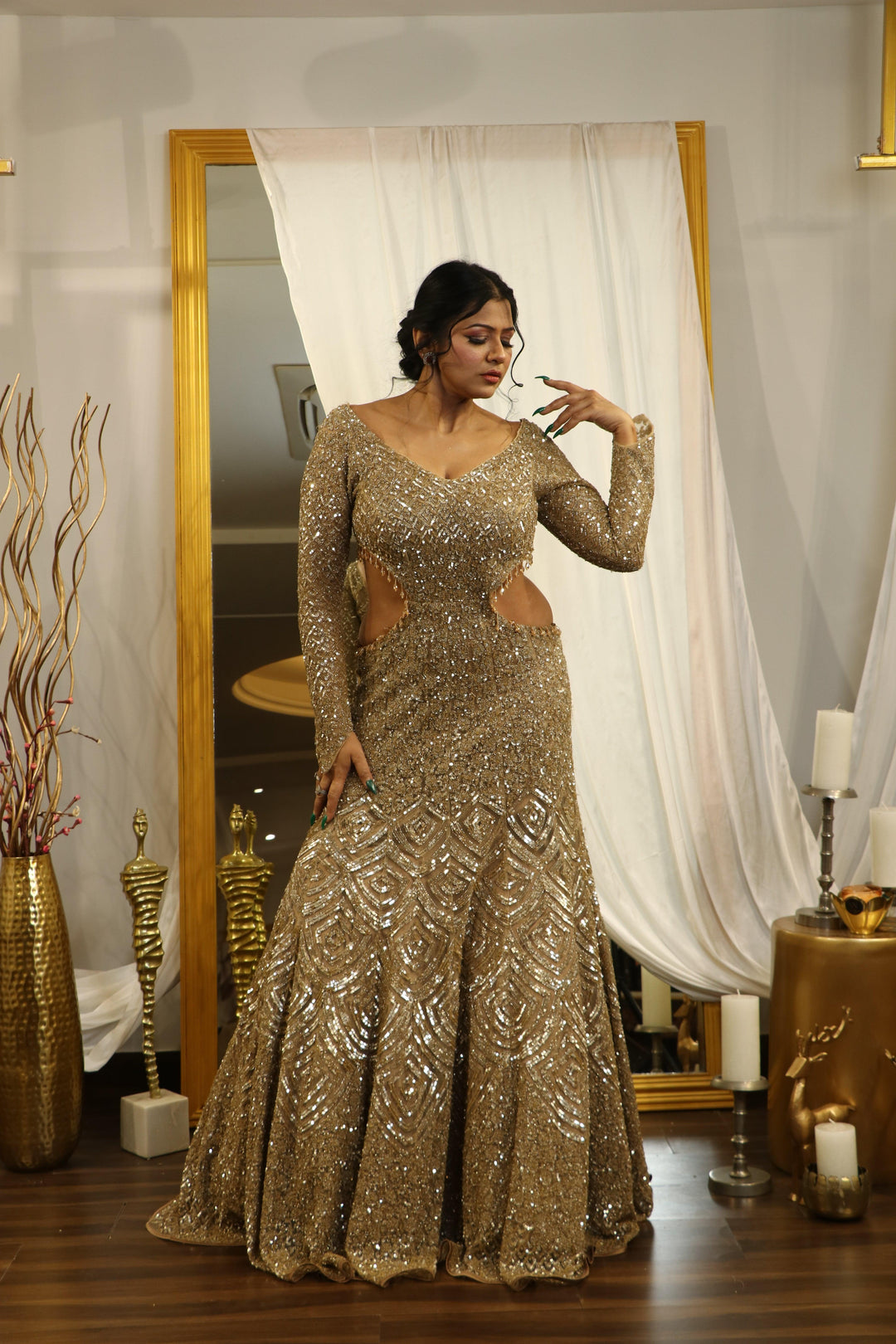 fish cut long dress Maroon Fish Cut Gown | Party Wear Gown