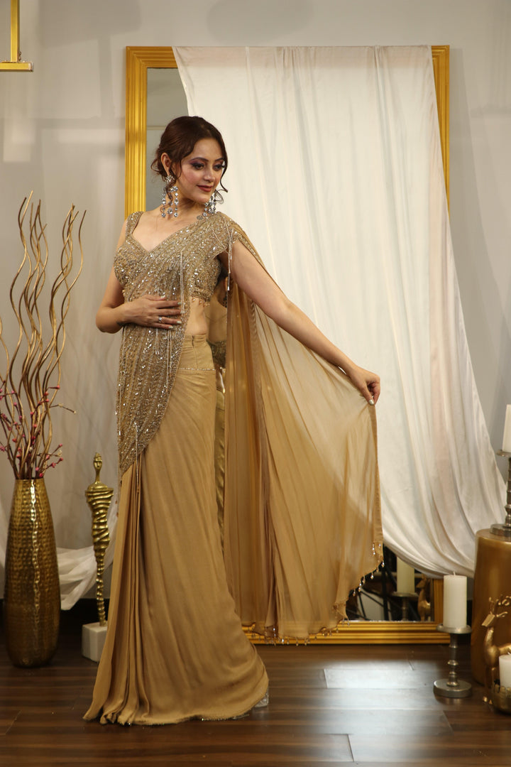 Golden drape saree